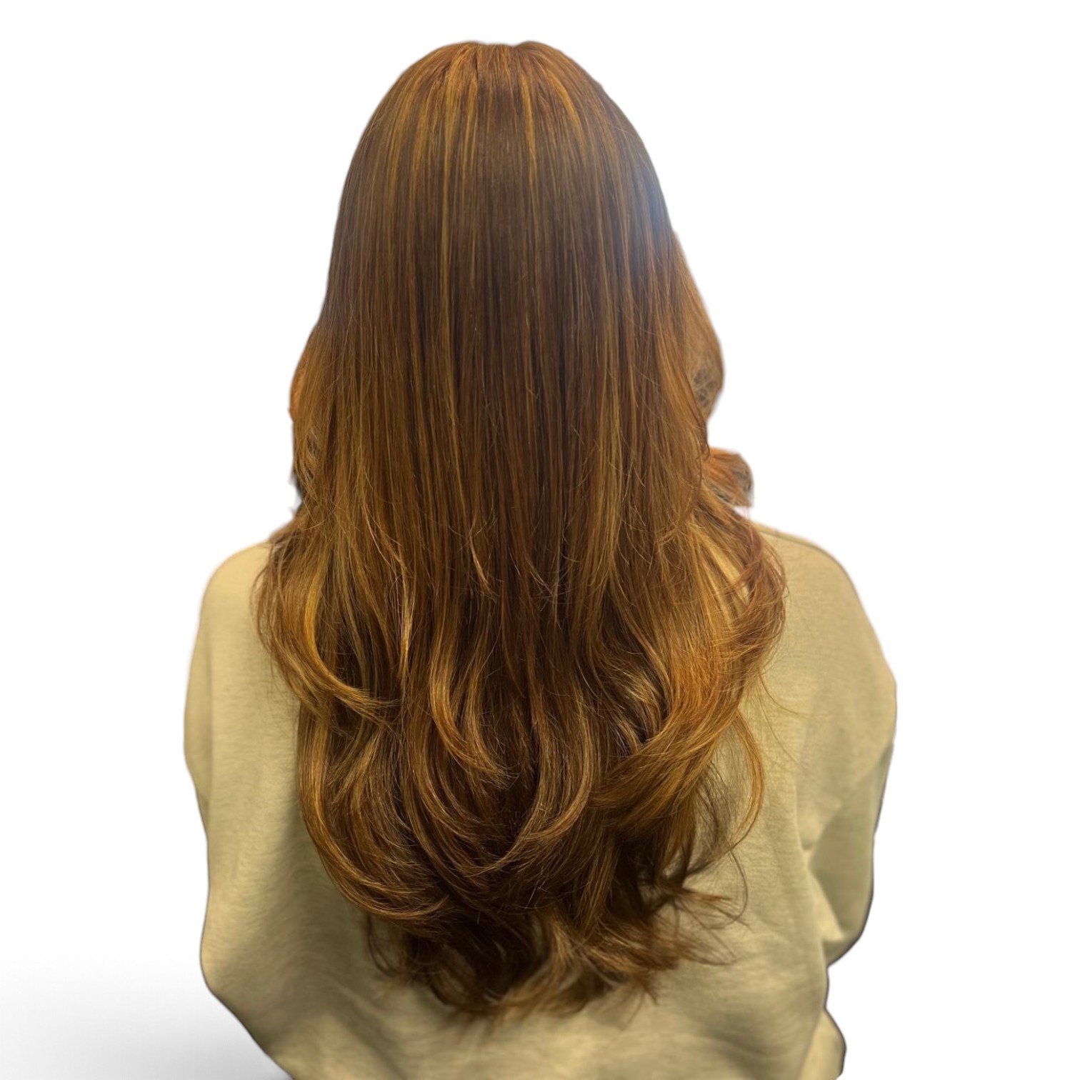 Long layered blowout with honey balayage