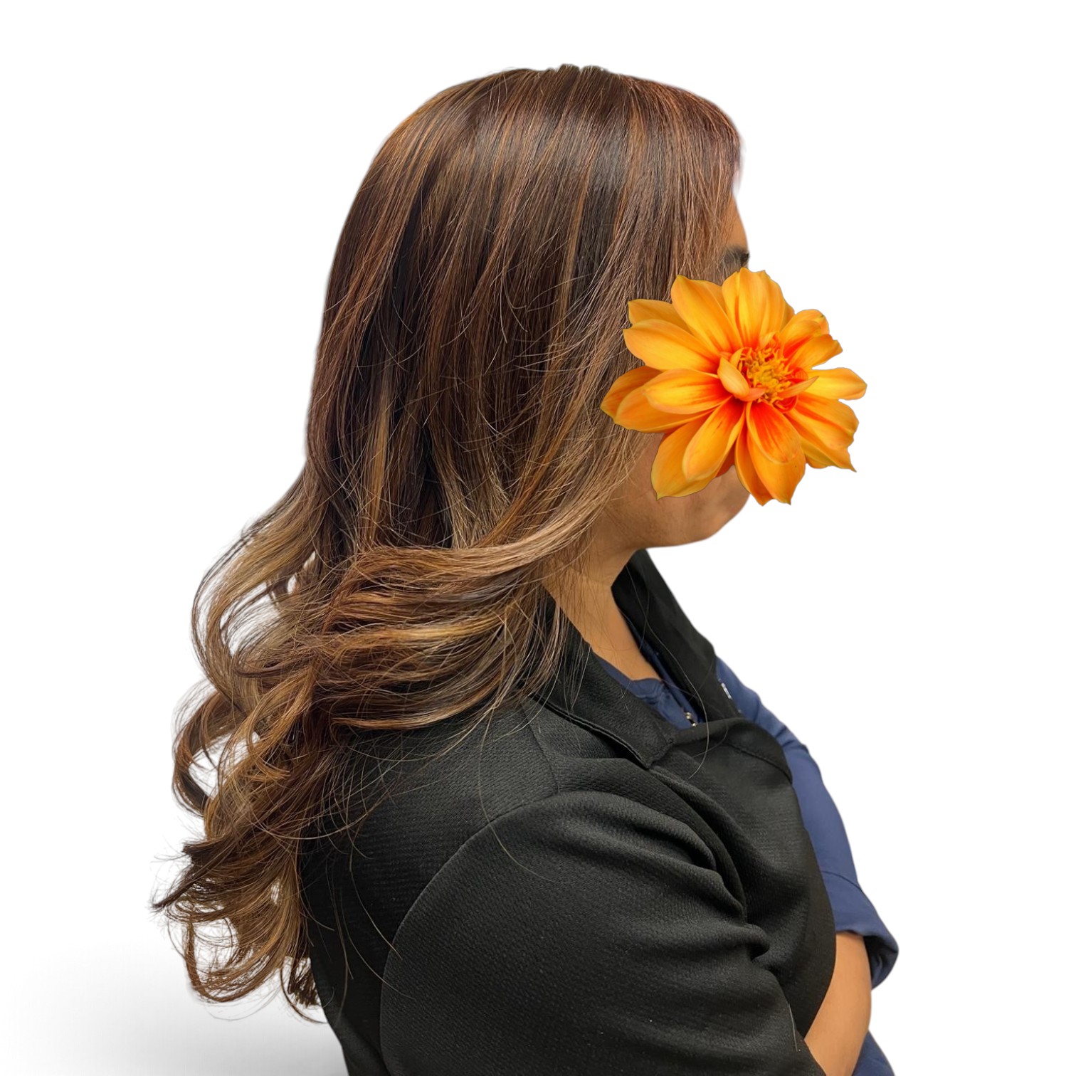Long layered blowout with honey balayage